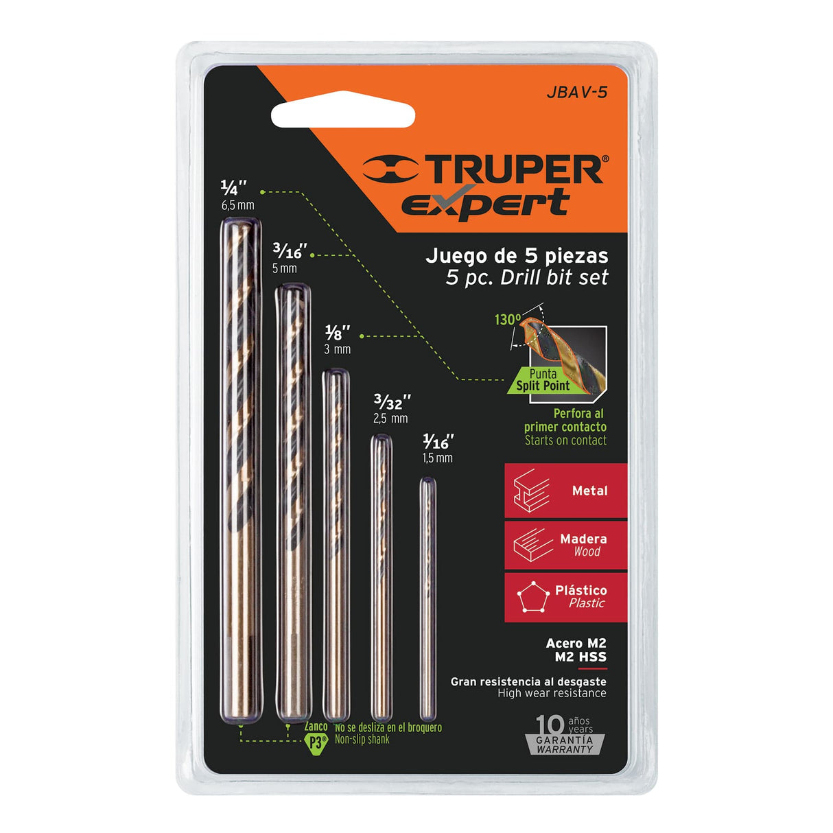 JUEGO DE BROCAS DE ALTA VELOCIDAD 5 PIEZAS MCA TRUPER CARPINTERIA