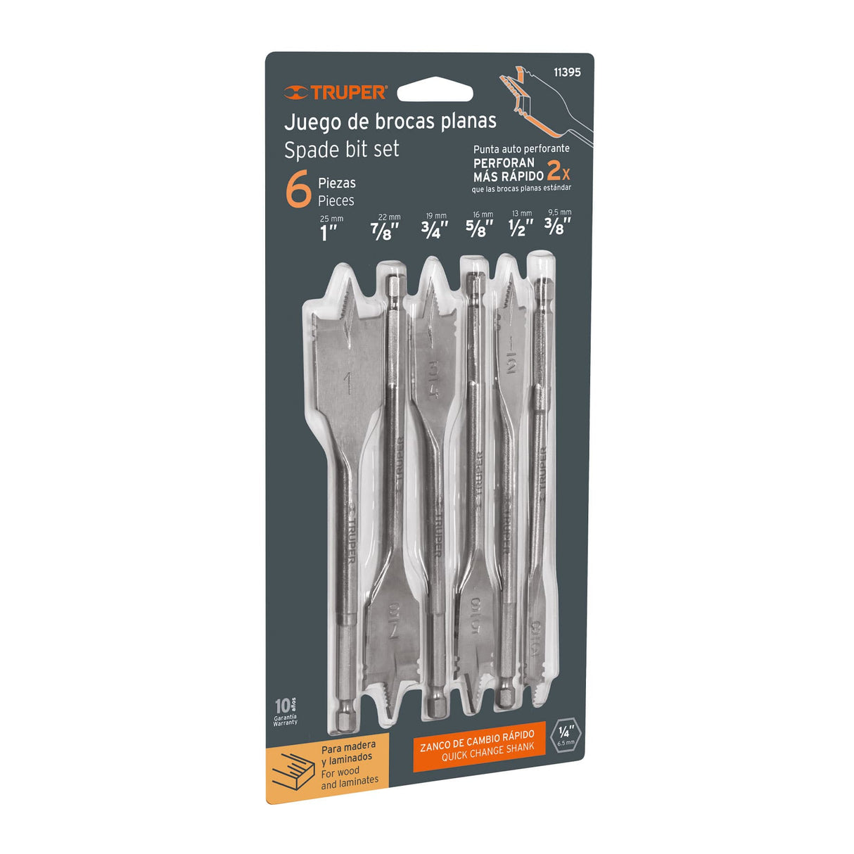 JUEGO 6 BROCAS PLANAS DE MANITA (3/8" - 1/2" - 5/8" - 3/4" - 7/8" - 1") J-BPT-6 11395 TRUPER *** OFRECER JBP6 ***