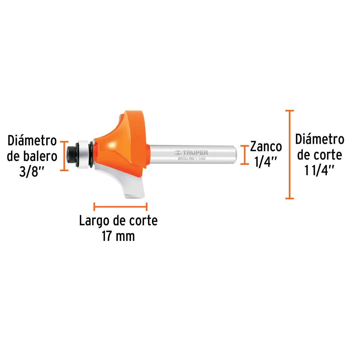 BROCA PARA ROUTER REDONDEADO CON MOLDURA 1 1/4" CON BALERO BROU-RM1-1/4X