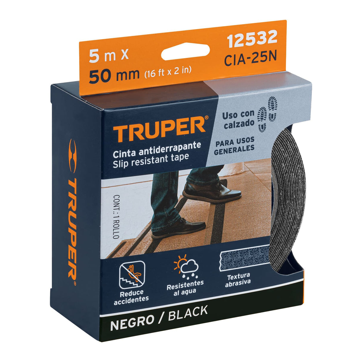 CINTA ANTIDERRAPANTE CON ABRASIVO50 MM NEGRAROLLO *** OFRECER 137367 ***