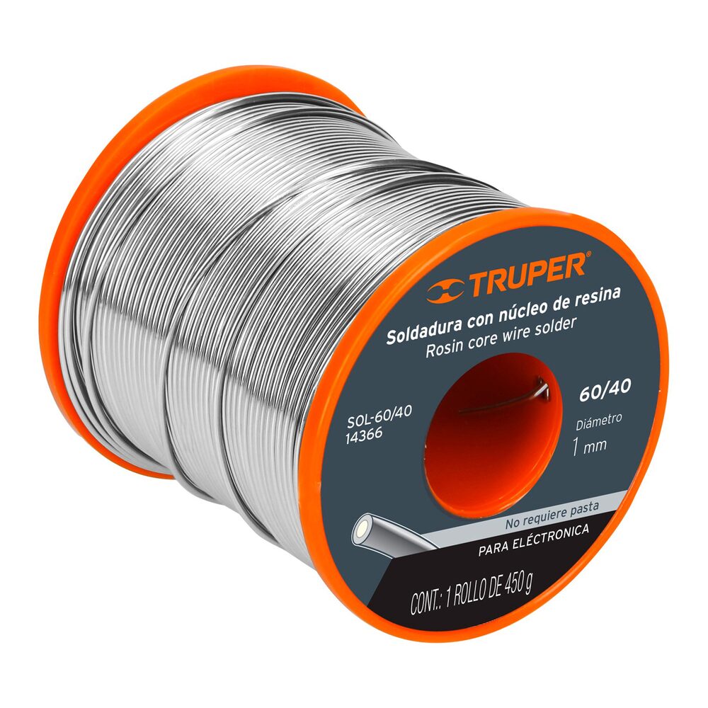 SOLDADURA CON NUCLEO RESINA 60/40 PARA ELECTRONICA 450 G MCA TRUPER CONSTRUCCION