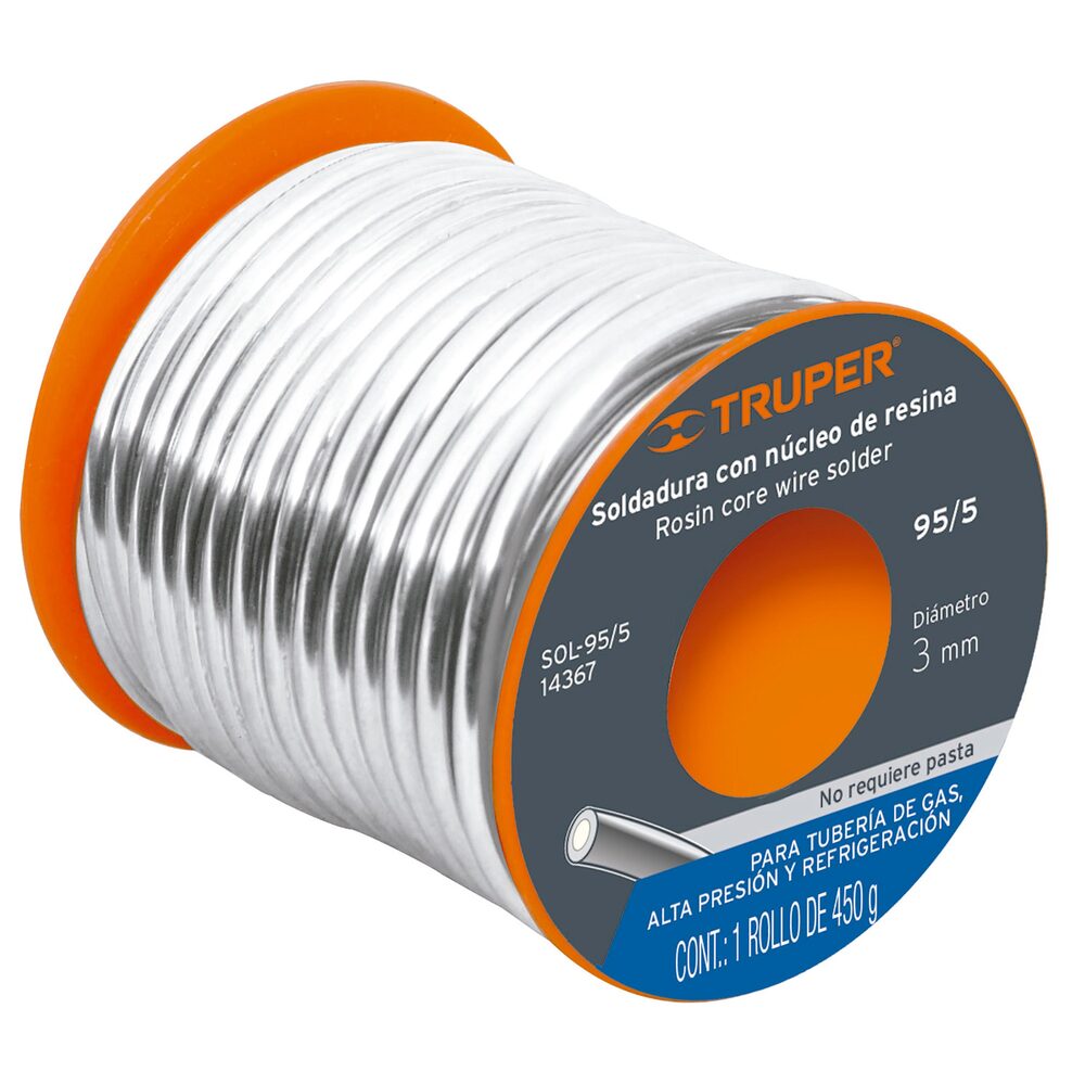 SOLDADURA CON NUCLEO RESINA 95/5 TUBERIA DE GAS 450 G MCA TRUPER CONSTRUCCION