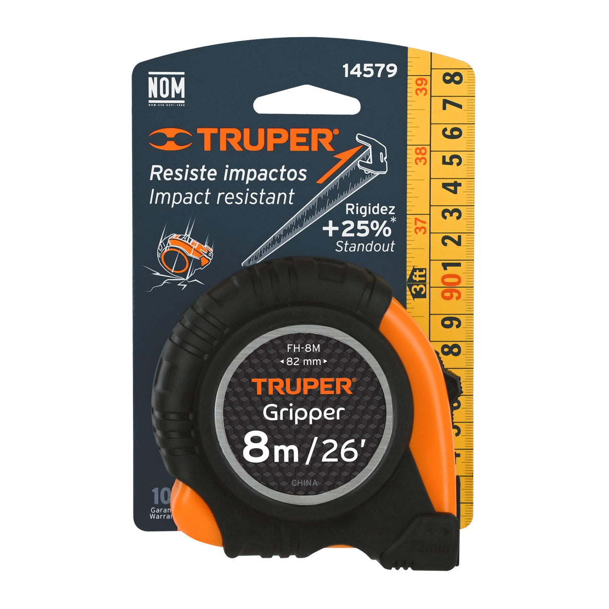FLEXOMETRO GRIPPER CONTRA IMPACTO 8 M CINTA 25 MM MCA TRUPER CONSTRUCCION *** OFRECER B122075 ***