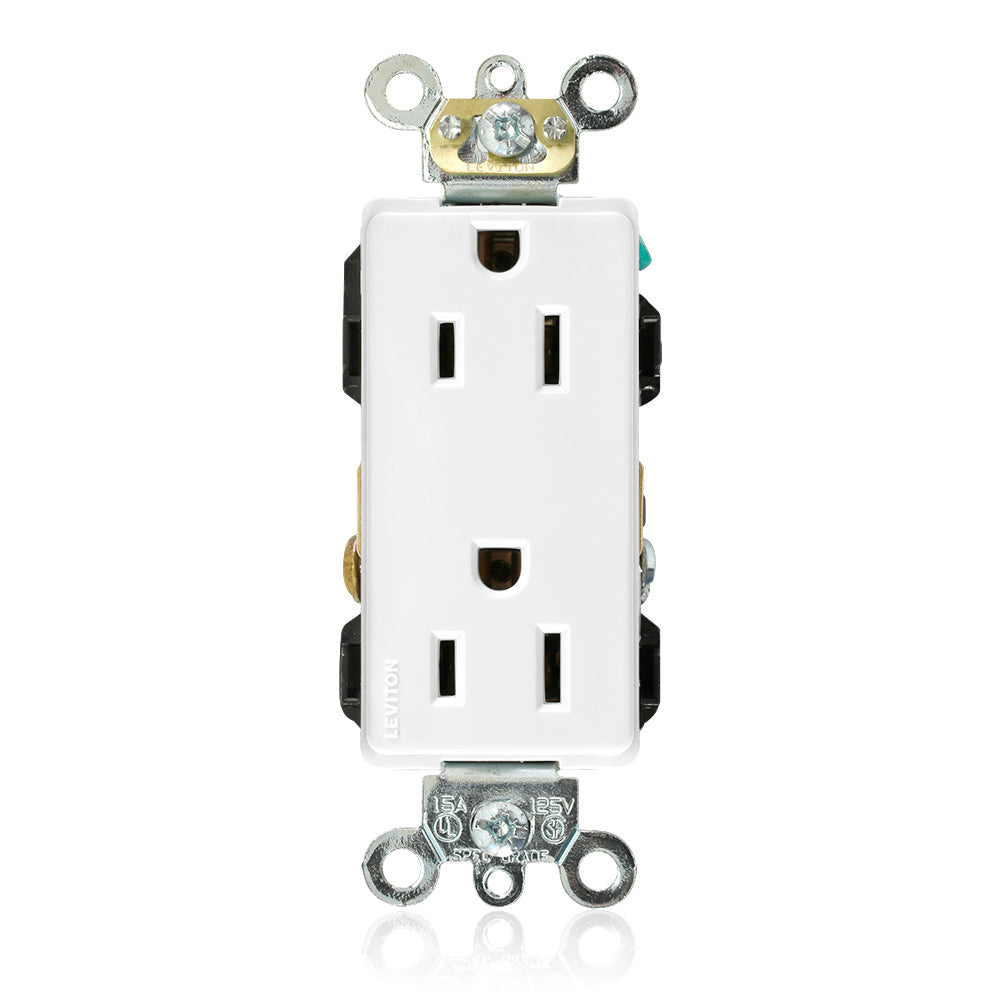 CONT. DUPLEX DECORA PLUS IND. 2F-3H 15A/125V. LAT. Y POST. BLANCO SIN PLACA 16262-00W LEVITON