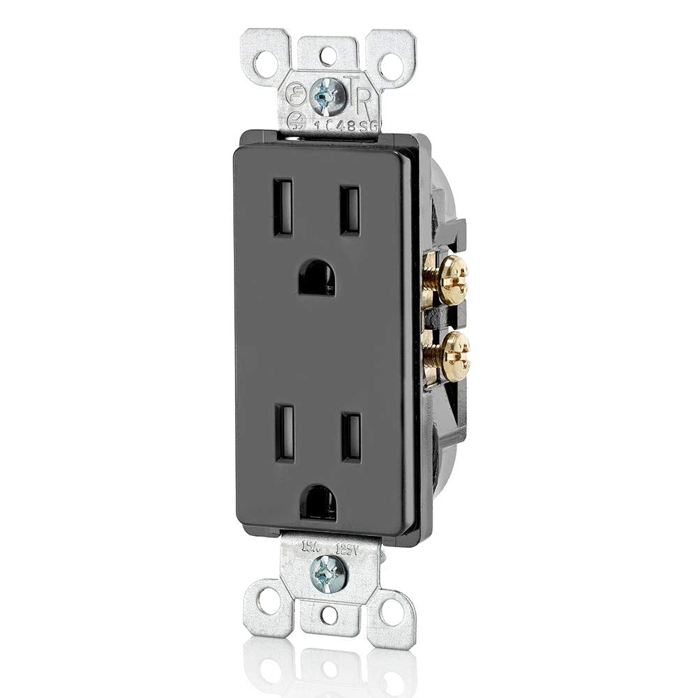 RECEPTACULO DUPLEX DECORA PLUS T.A. H 2P 3H 15A 125V NEGRO  LEVITON ***SIN T.E.***