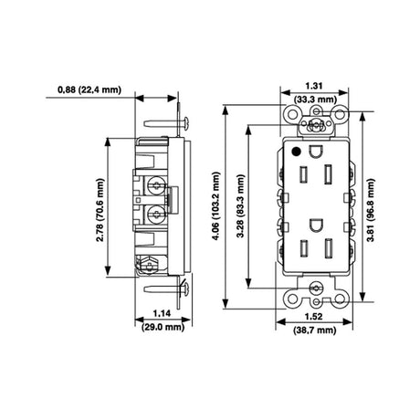 CONT. DUPLEX GDO. HOSPITAL T. AISL. 2F-3H 15A/125V. LAT. Y POST. MARFIL SIN PLACA 16262-IGI LEVITON
