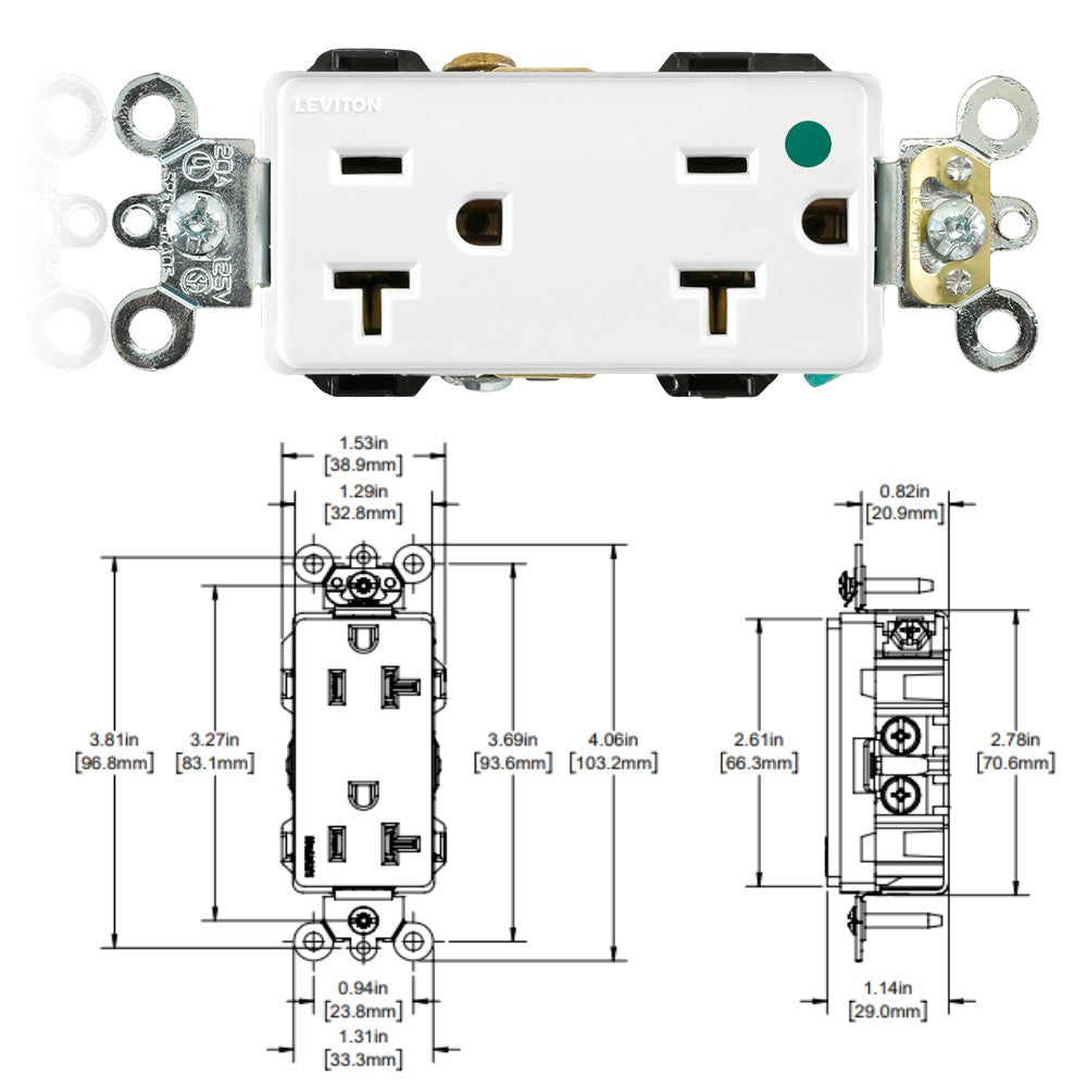 RECEPTACULO DUPLEX G. HOSPITAL 20A 125V BLANCO 16362-HGW LEVITON