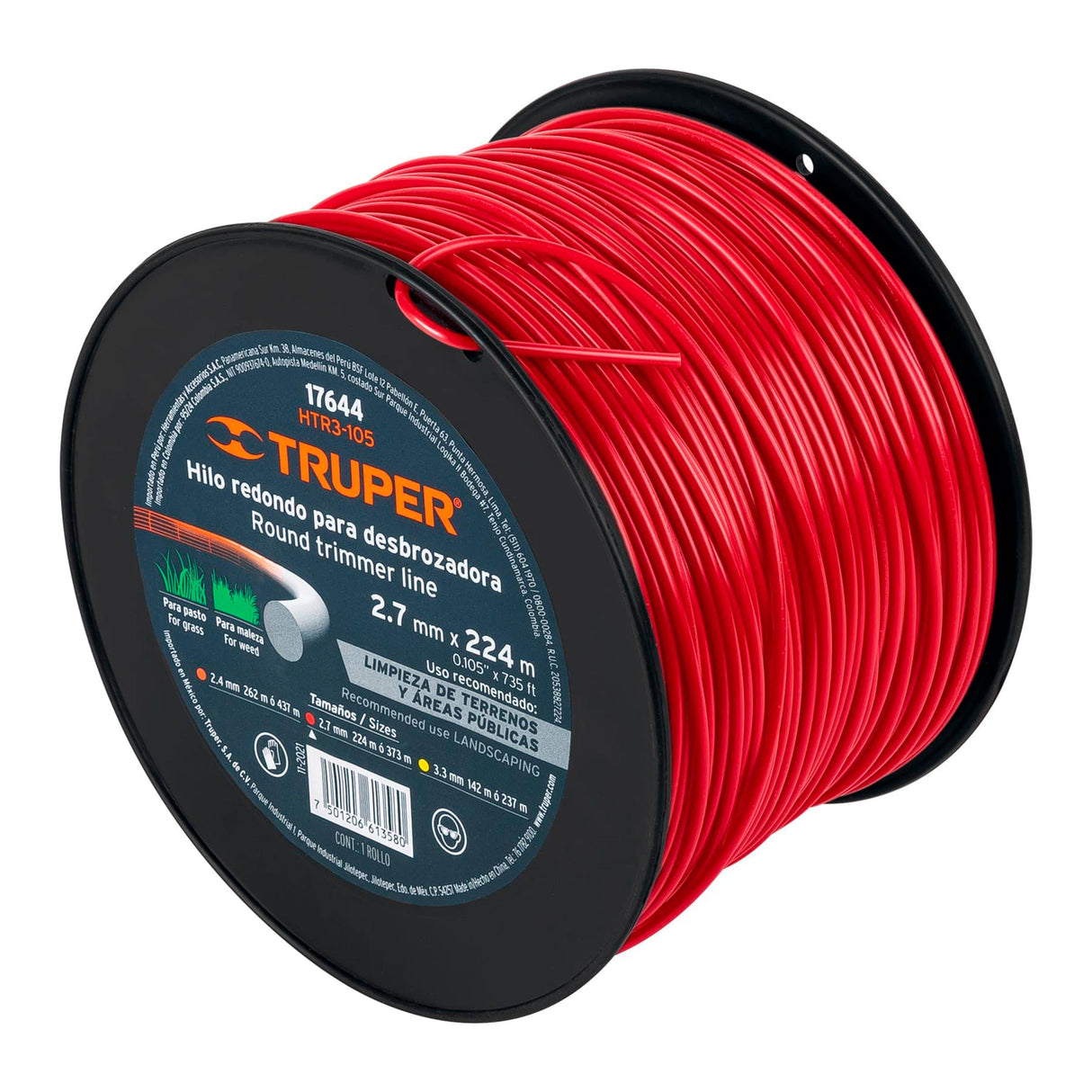 HILO REDONDO PARA DESBROZADORA CARRETE 224 M 2.7MM MCA TRUPER