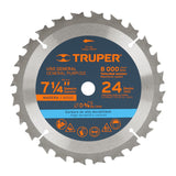 DISCO SIERRA P/MADERA 7 1/4" 24 DIENTES EJE 5/8" 8000RPM USO GENERAL ST-724 18300 TRUPER