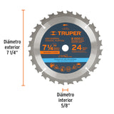 DISCO SIERRA P/MADERA 7 1/4" 24 DIENTES EJE 5/8" 8000RPM USO GENERAL ST-724 18300 TRUPER