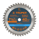 DISCO SIERRA P/MADERA 7 1/4" 40 DIENTES EJE 5/8" 8000RPM USO GENERAL ST-740 18301 TRUPER