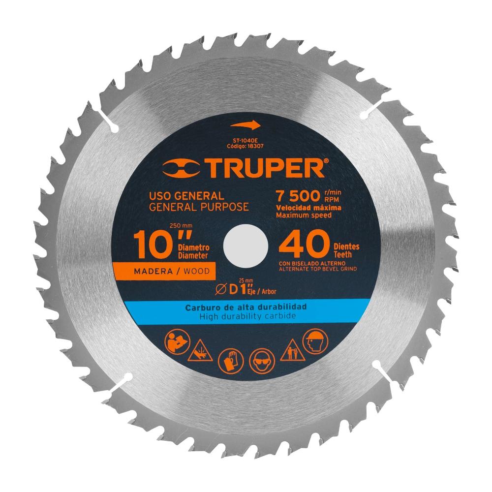DISCO SIERRA P/MADERA 10" 40 DIENTES CENTRO 1" MCA TRUPER CARPINTERIA