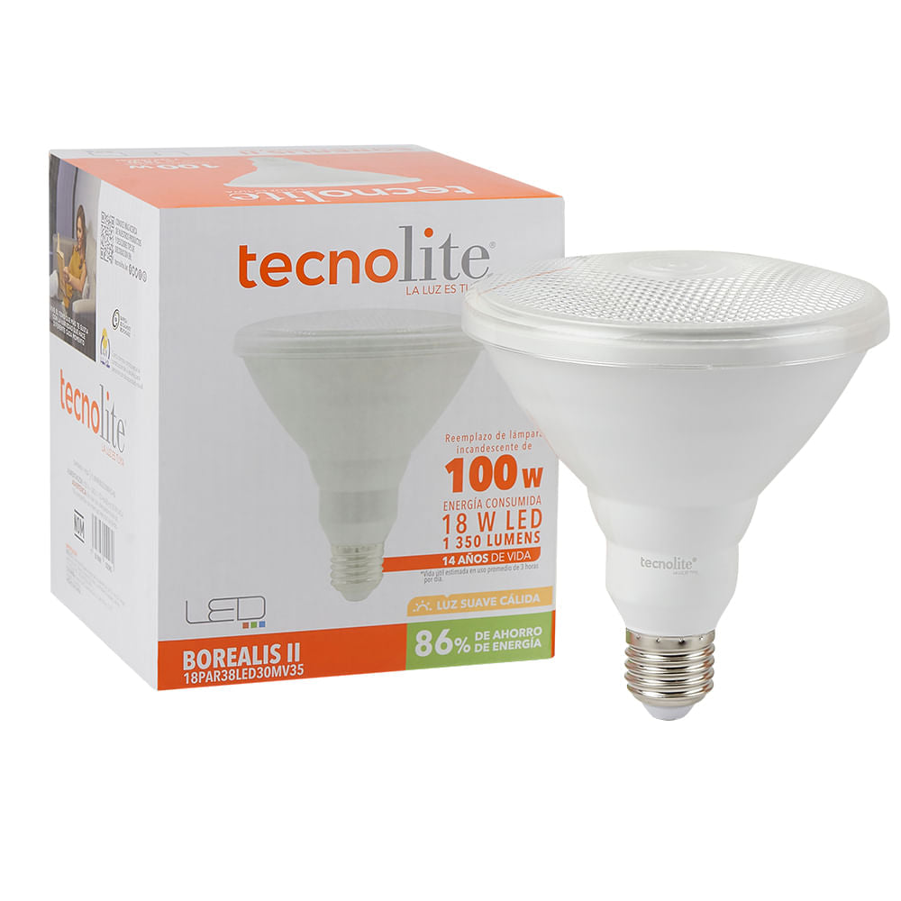 FOCO LED TECNOLITE PAR38 18W LUZ SUAVE CÁLIDA IP65 BASE E27