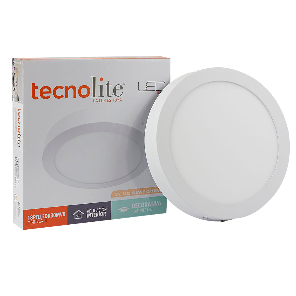 LÁMPARA DE INTERIOR LED ANKAA III TECNOLITE PARA SOBREPONER PLAFÓN 18W LUZ SUAVE CÁLIDA LED INTEGRADO