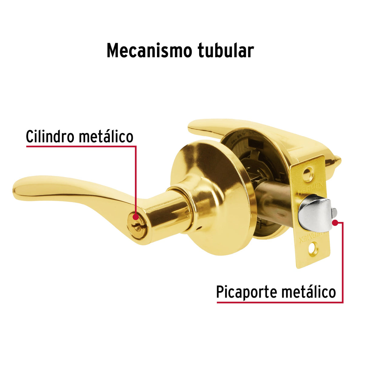 CERRADURA BASIC MANIJA CIL METAL RECAMARA LATONBRILLANTE MCA TRUPER HERMEX