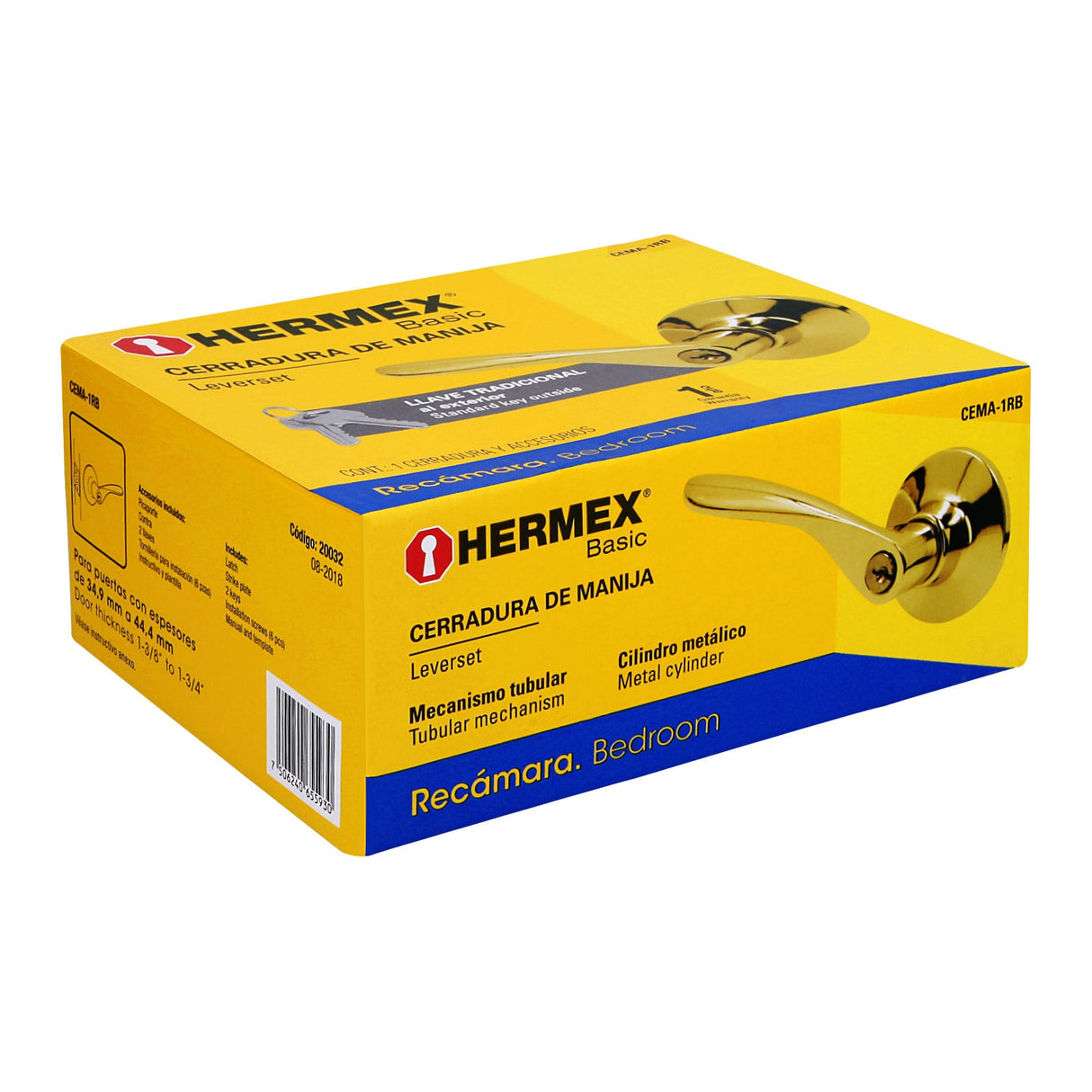 CERRADURA BASIC MANIJA CIL METAL RECAMARA LATONBRILLANTE MCA TRUPER HERMEX