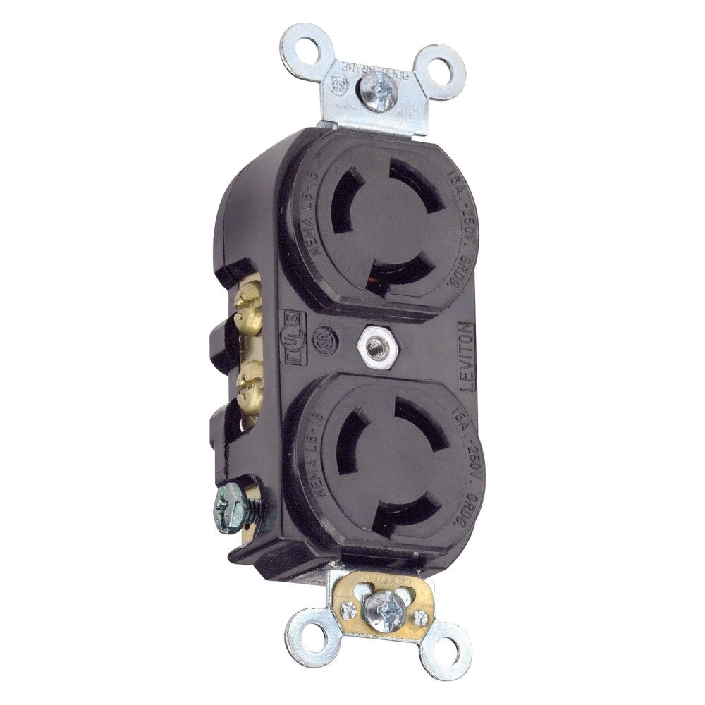 RECEPTACULO FIJO DUPLEX 1/2 VTA 2P 3H 15A 250V NEMA L6-15 NEGRO LEVITON