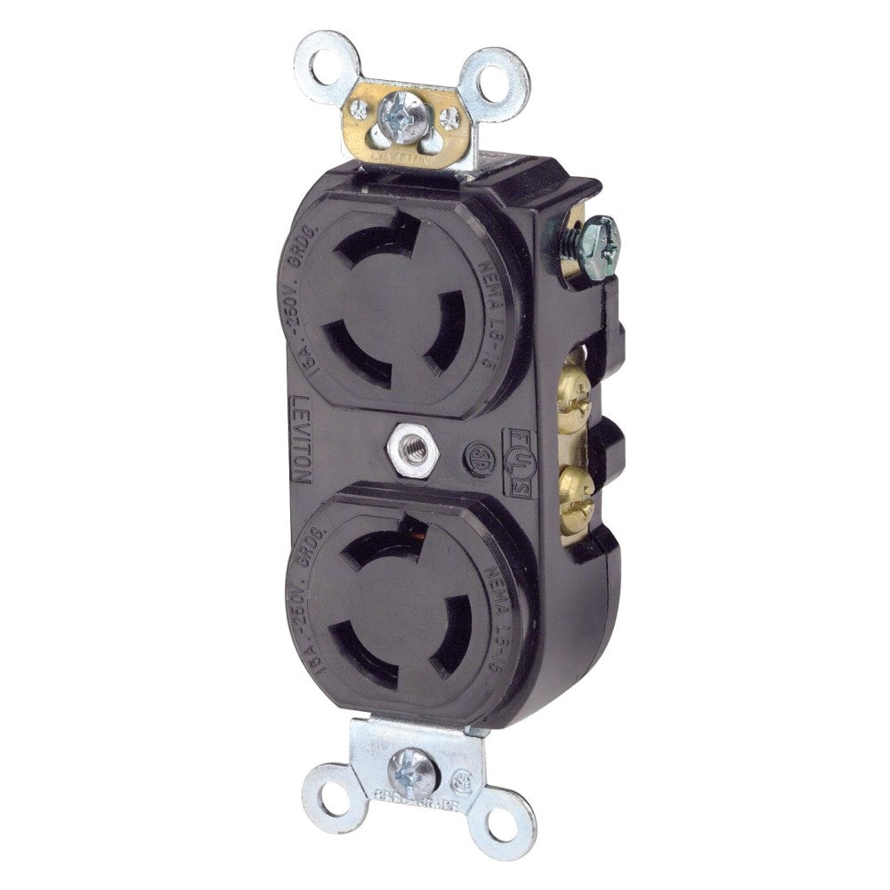 RECEPTACULO FIJO DUPLEX 1/2 VTA 2P 3H 15A 250V NEMA L6-15 NEGRO LEVITON