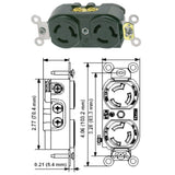 RECEPTACULO FIJO DUPLEX 1/2 VTA 2P 3H 15A 250V NEMA L6-15 NEGRO LEVITON