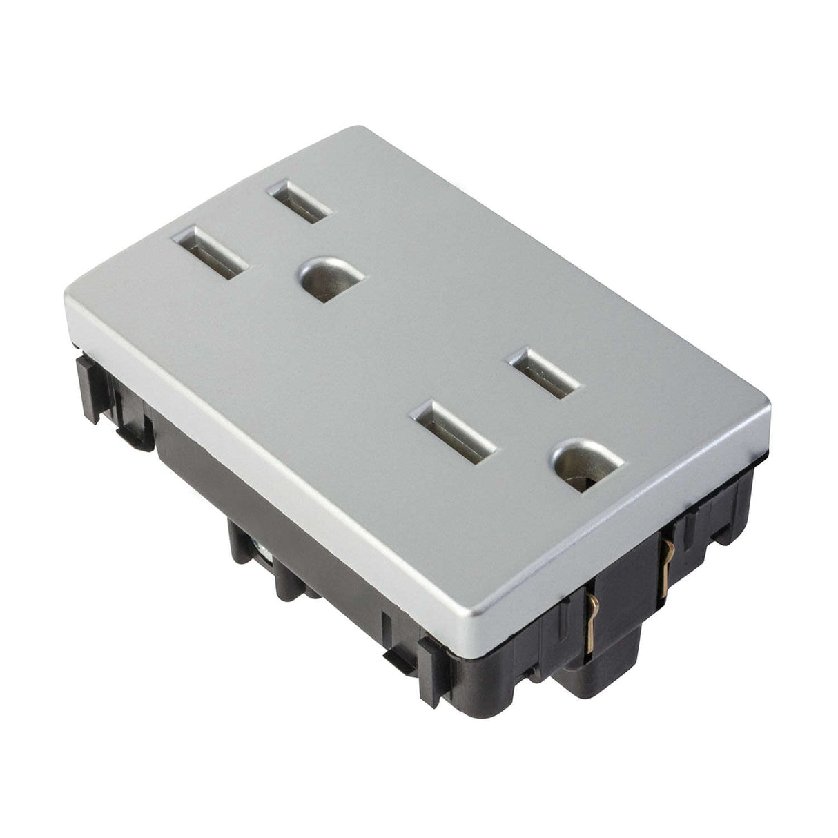 CONECTOR DÚPLEX ESTEVEZ STATUS 2 POLOS CON TIERRA 3 MÓDULOS TITANIO