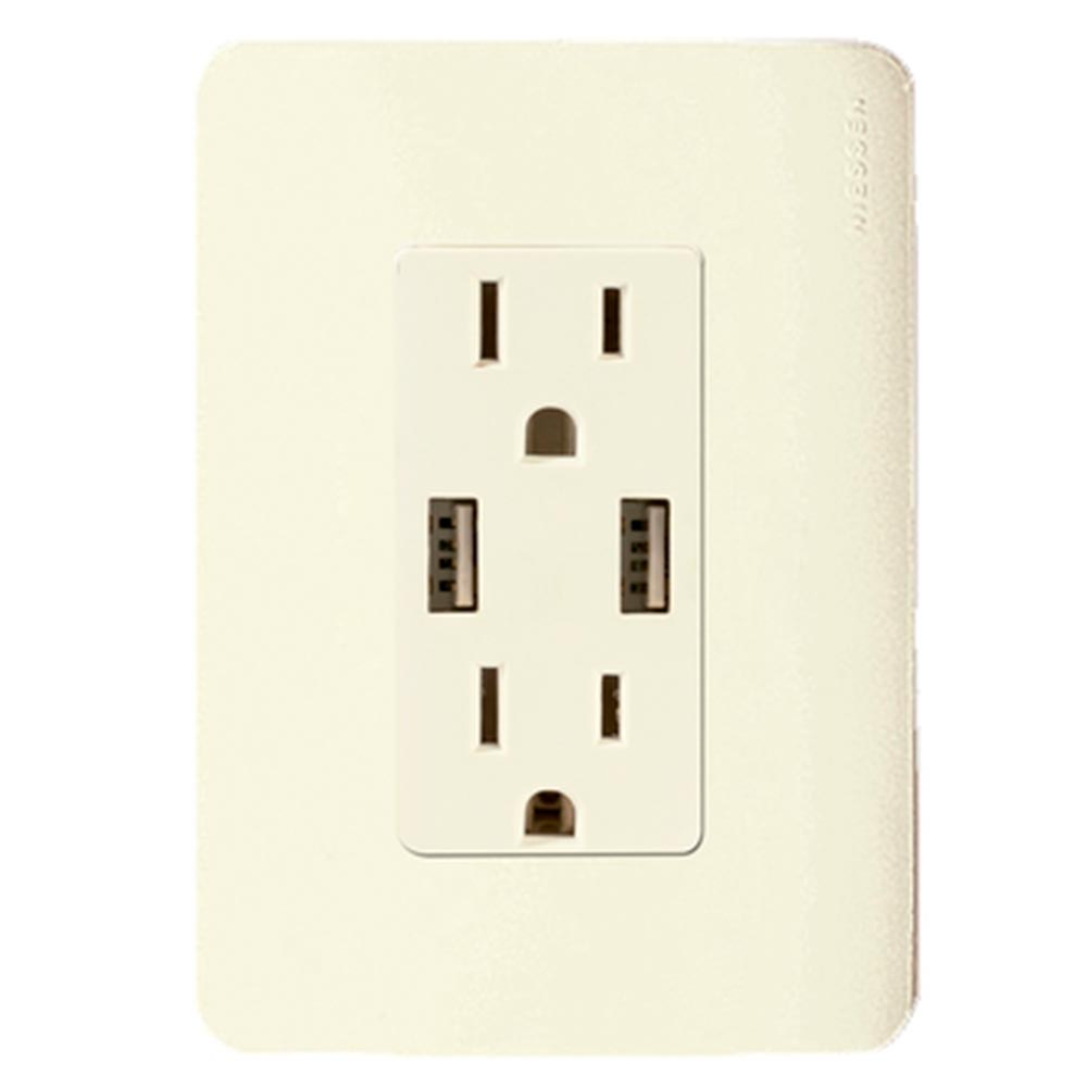 CONTACTO DUPLEX 2P+T CON 2 CONECTORES USB 2.1 AMP CON PLACA STYLO BCO MARFIL