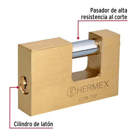 CANDADO ANTIPALANCA 75MM CUERPO DE LATON HERMEX BASIC MCA TRUPER *** OFRECER L20C75EB ***