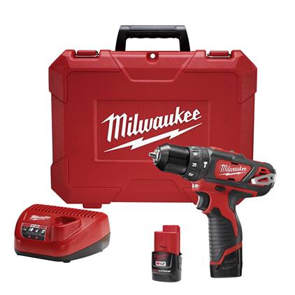 KIT TALADRO PERCUTOR / DESTORNILLADOR 3/8" M12: 2 BATERIAS 12V. 1.5AMP M12 CARGADOR DE BATERIA M12 GANCHO PARA CINTURON BOLSO PARA CONTRATISTA MILWAUKEE