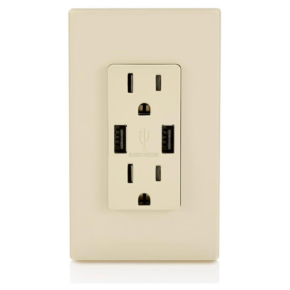 CONTACTO DUPLEX 2P+T CON 2 CONECTORES USB 2.1 AMP CON PLACA STATUS BCO MARFIL