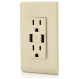 CONTACTO DUPLEX 2P+T CON 2 CONECTORES USB 2.1 AMP CON PLACA STATUS BCO MARFIL