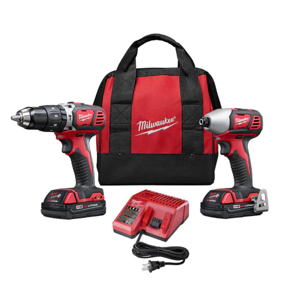 COMBO INALAMBRICO 2 HERRAMIENTAS: DESTORNILLADOR/TALADRO PERCUTOR 1/2" M18 DESTORNILLADOR IMPACTO HEXAGONAL 1/4" M18 2 BATERIAS 18 VOLTS 1.5 AMP M18 1 CARGADOR BATERIA MULTIPLE M12 Y M18 MILWAUKEE