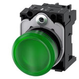 LÁMPARA DE SEÑALIZACIÓN 22 MM REDONDO PLÁSTICO VERDE LENTE LISO CON SOPORTE MÓDULO LED CON LED INTGR. 24 V AC/DC 3SU11026AA401AA0 ANTECESOR 3SB32446BA40