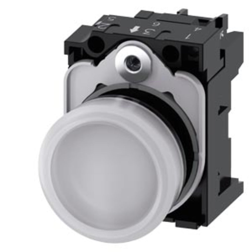 LÁMPARA DE SEÑALIZACIÓN 22 MM REDONDO PLÁSTICO BLANCO LENTE LISO CON SOPORTE MÓDULO DE LED CON LED INTGR. 110 V AC 3SU11036AA601AA0 ANTECESOR 3SB32486BA60