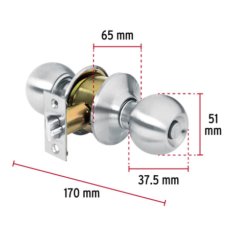 CERRADURA POMO CROMO MATE ESFERA RECAMARA MCA TRUPER HERMEX