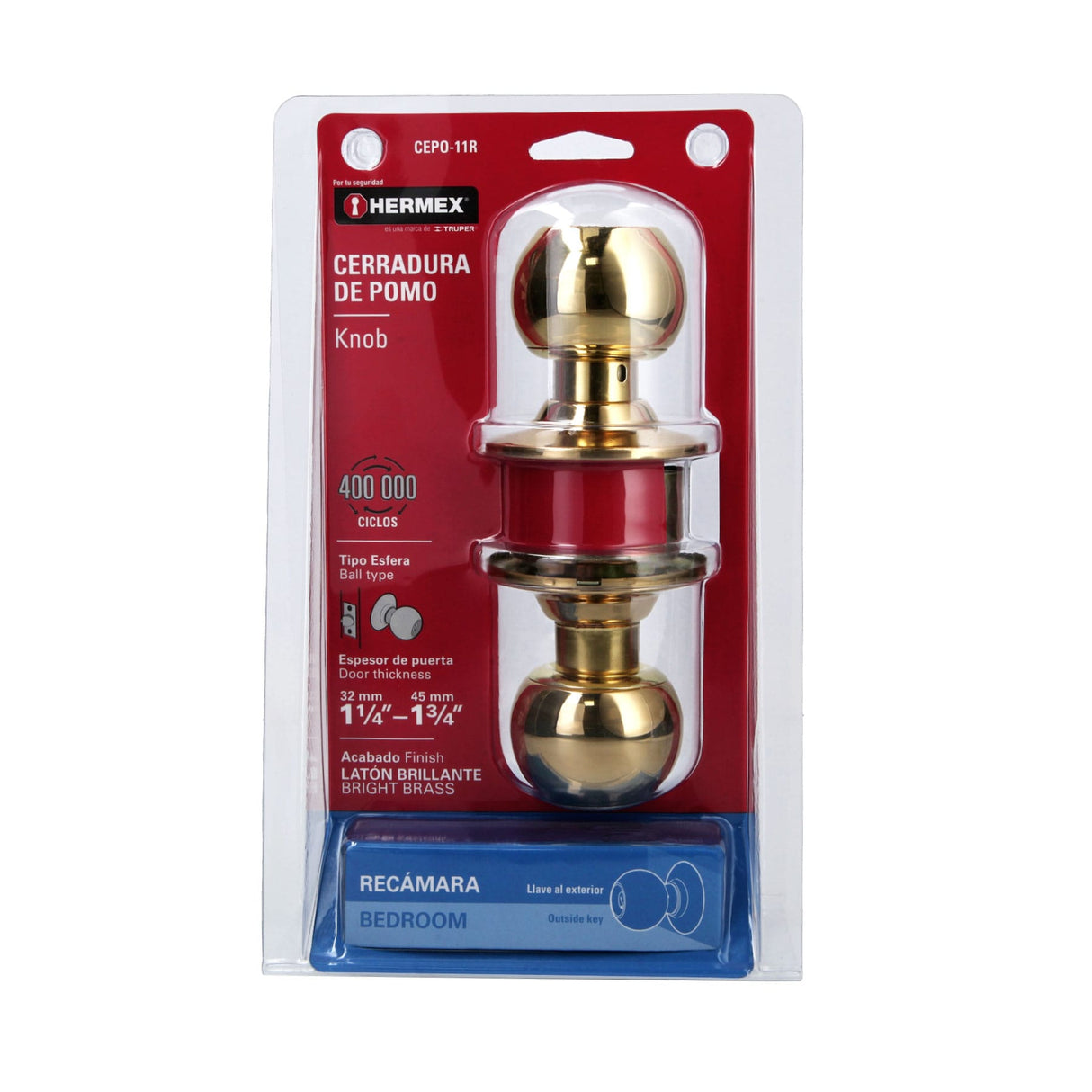 CERRADURA POMO LATON BRILLANTE ESFERA RECAMARA MCA TRUPER HERMEX *** OFRECER 14POP ***