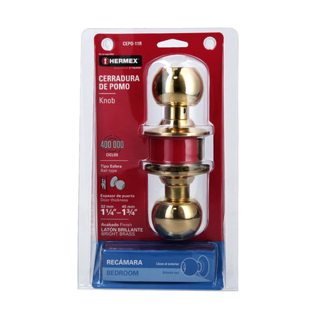 CERRADURA POMO LATON BRILLANTE ESFERA RECAMARA MCA TRUPER HERMEX