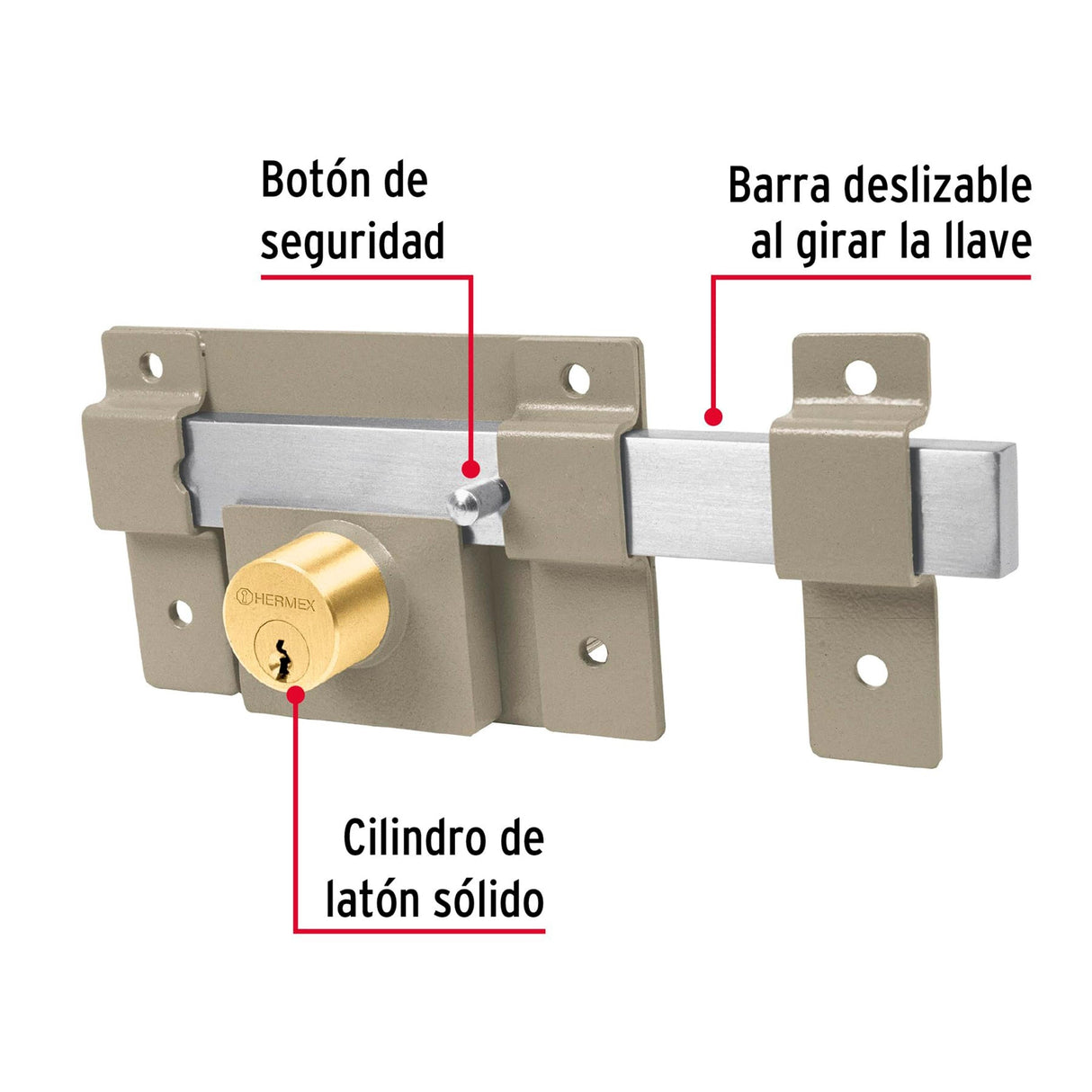 CERRADURA DE BARRA FIJA CON DOBLE CILINDRO CON 2LLAVES TRAD MCA TRUPER HERMEX