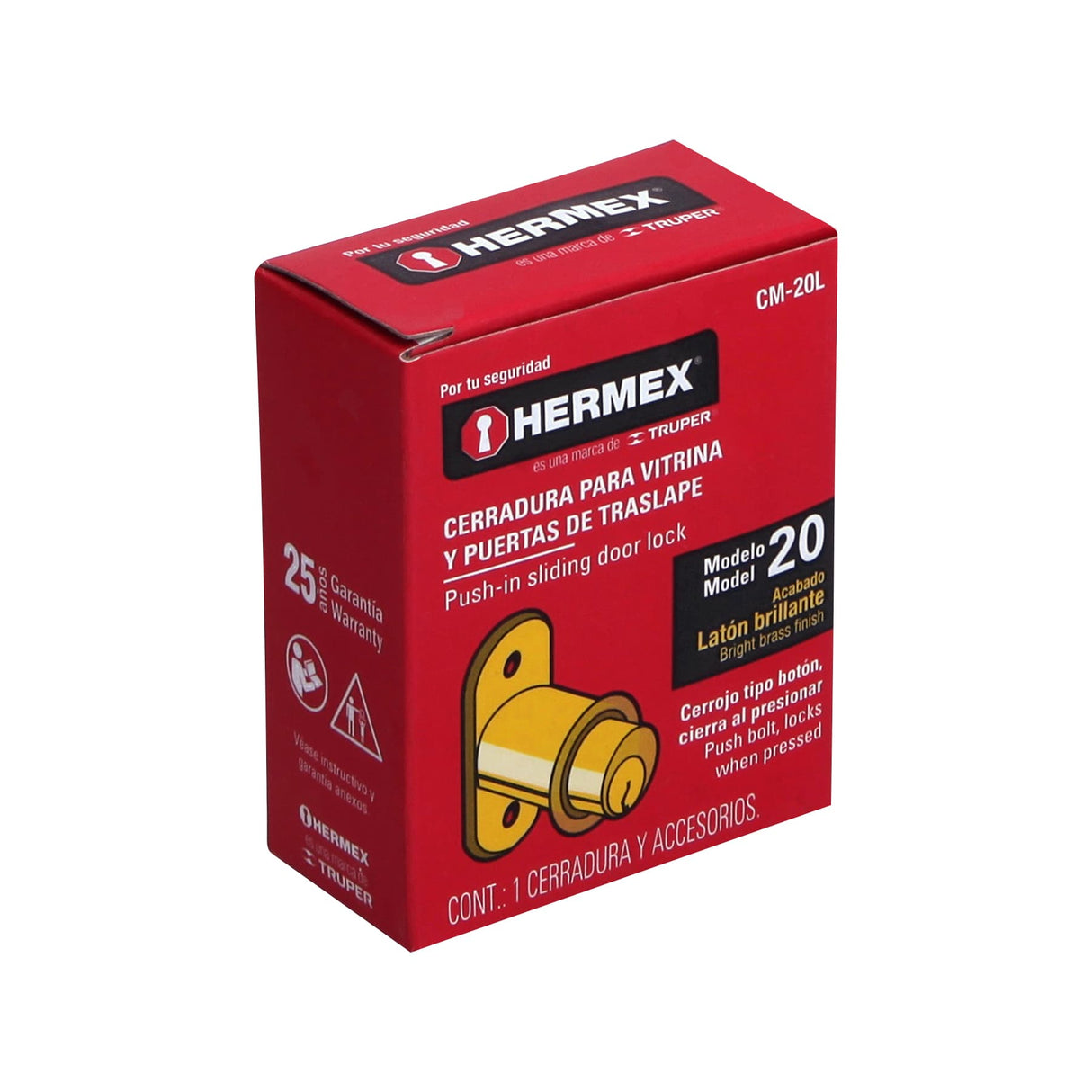 CERRADURA PARA MUEBLE MODELO 20 LATON MCA TRUPER HERMEX