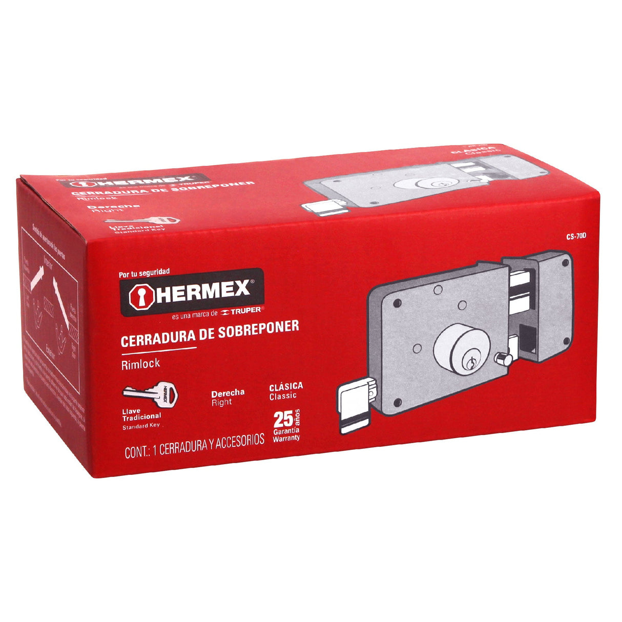 CERRADURA DE SOBREPONER DERECHA HERMEX *** SIMILAR 43576 O 43578 ***