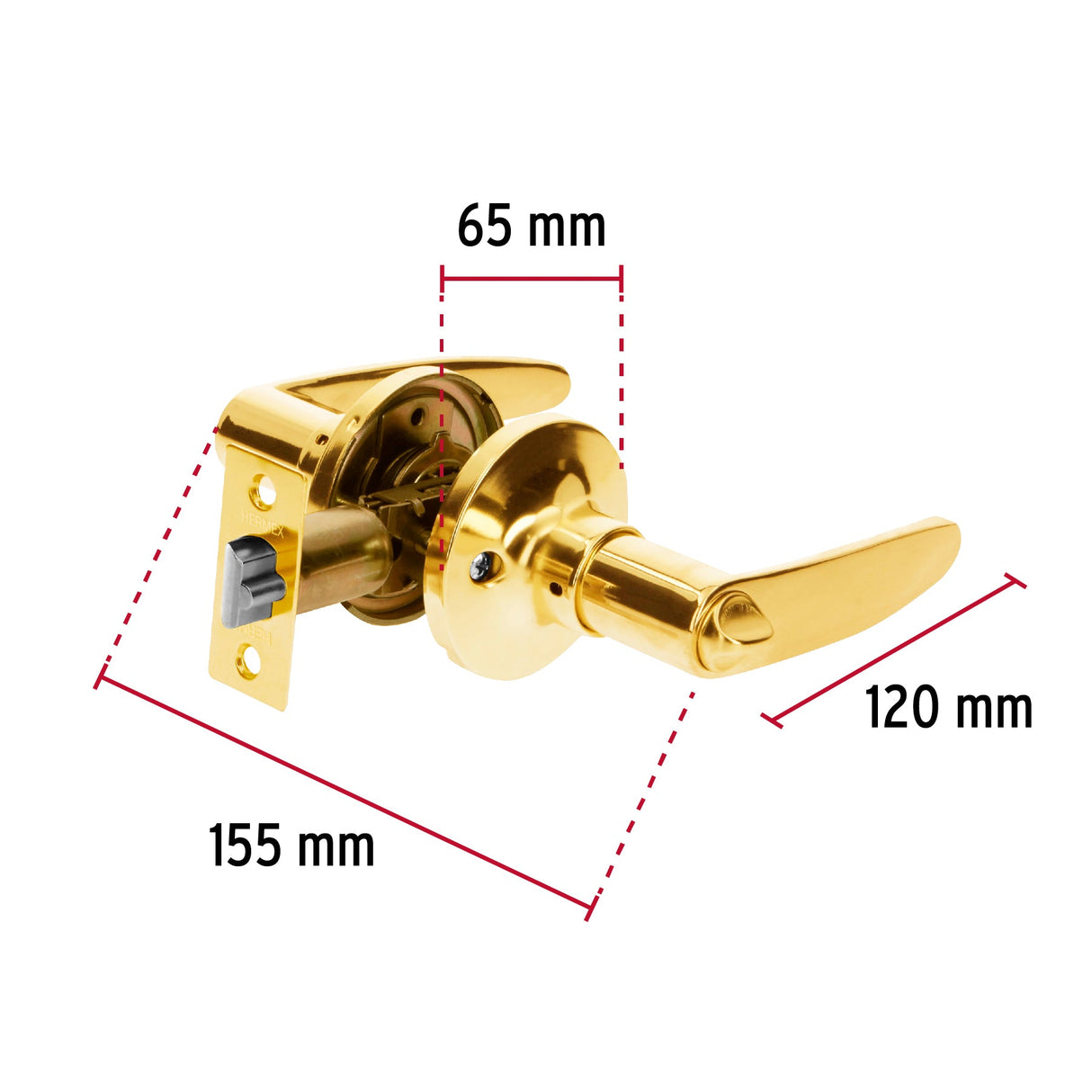 CERRADURA MANIJA CILINDRO LATON LATON BRILLANTE RECAMARA MCA TRUPER HERMEX