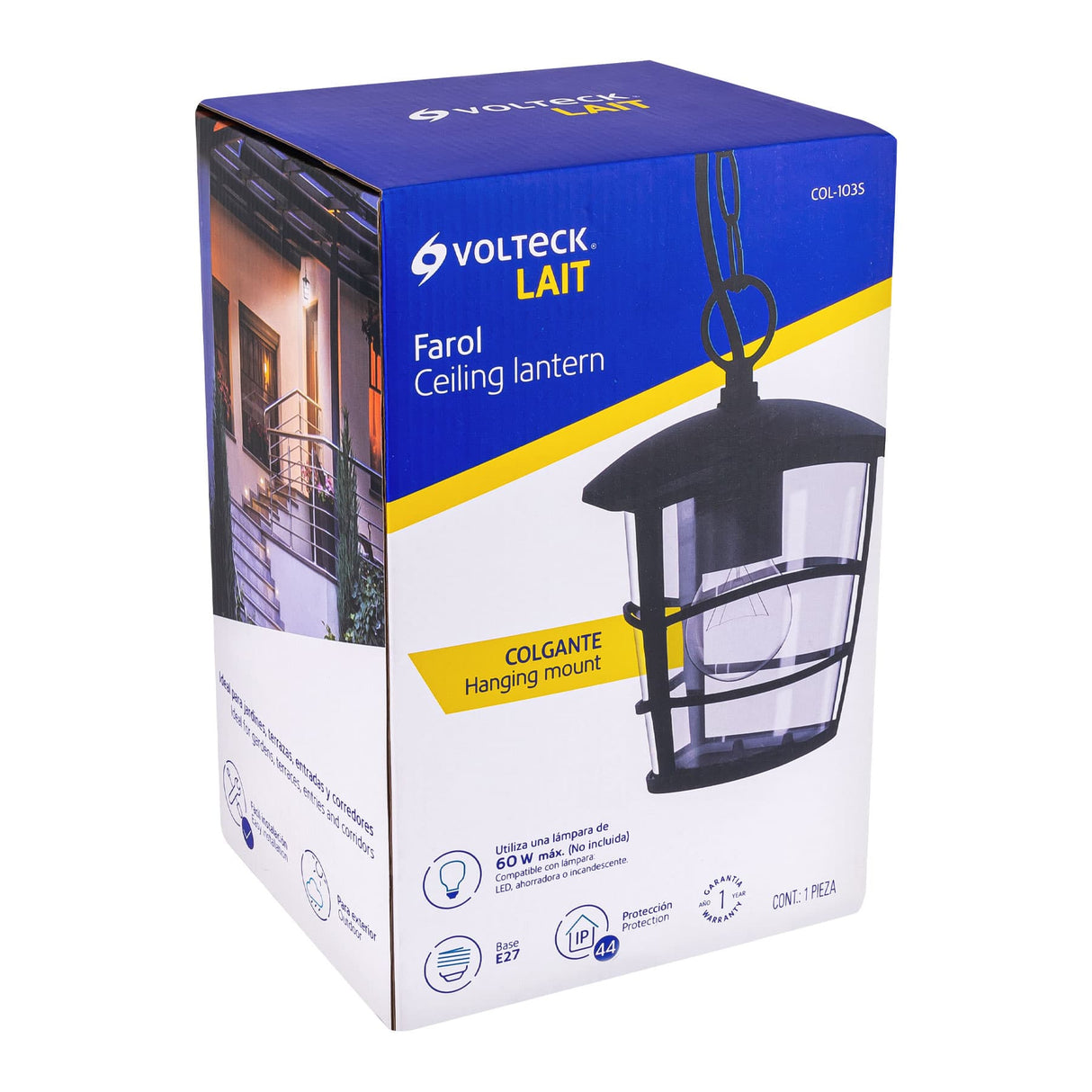 ARBOTANTE TIPO FAROL COLGANTE 60W/127V. DISEÑO MODERNO COL-103S 45094 TRUPER