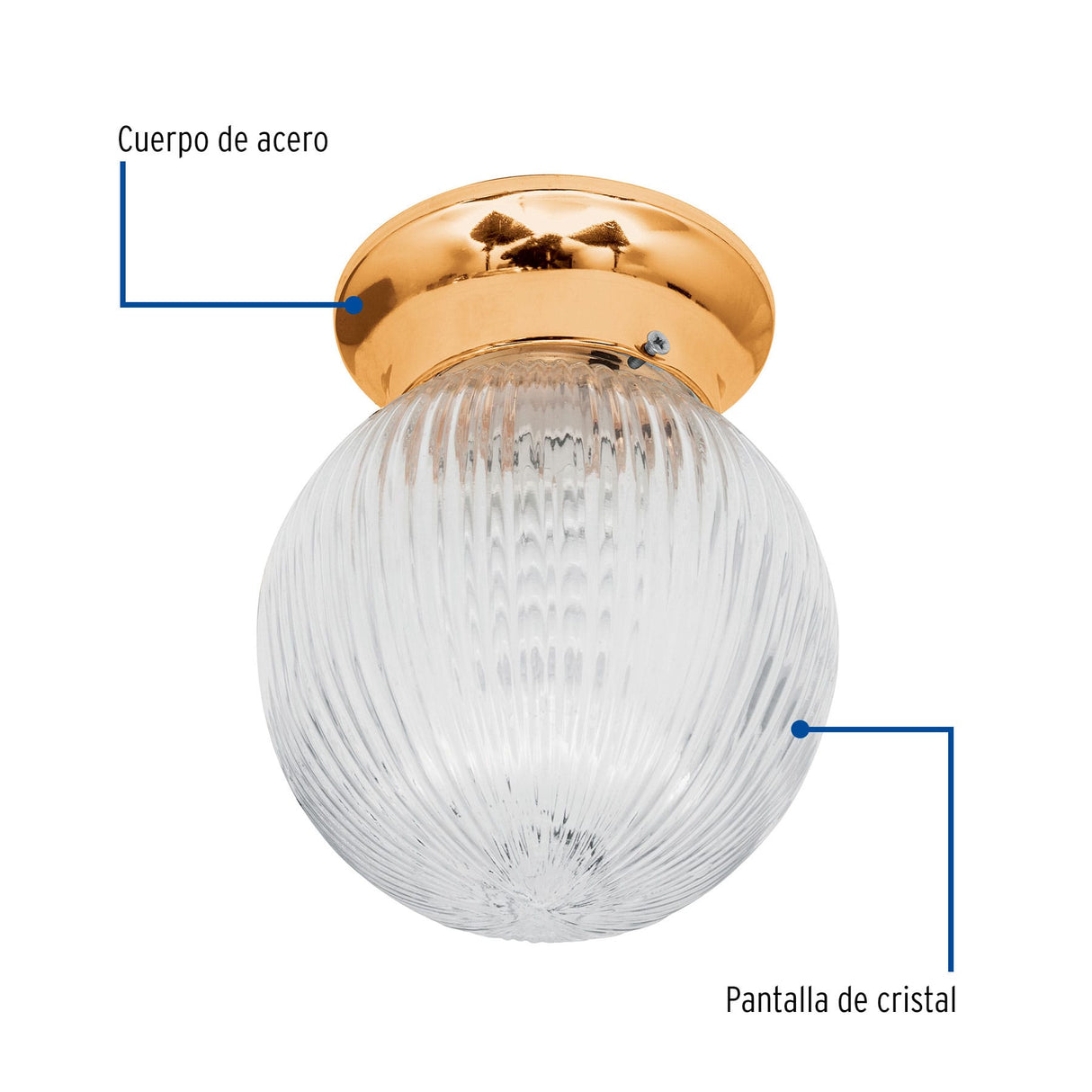 LUMINARIO DECORATIVO SOBREPONER 60W/127V. PANTALLA CRISTAL ACERO LATONADO SOB-102S 46628 TRUPER