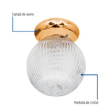 LUMINARIO DECORATIVO SOBREPONER 60W/127V. PANTALLA CRISTAL ACERO LATONADO SOB-102S 46628 TRUPER