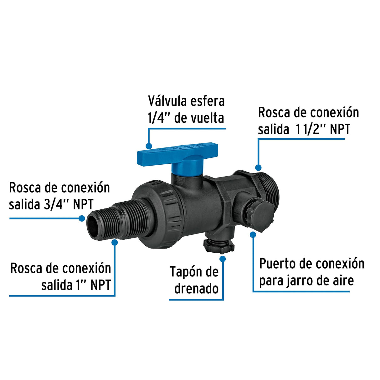 MULTICONECTOR VALVULA ESFERA Y TUERCA UNION PARA TINACO