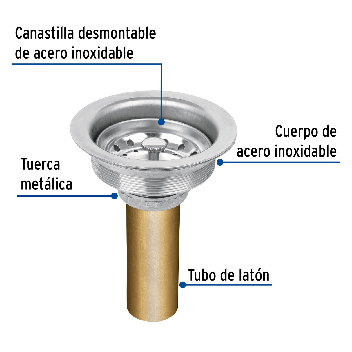 CONTRACANASTA DE ACERO INOXIDABLE CON TUBO DE LATON 3-1/2" MCA TRUPER CONSTRUCCION