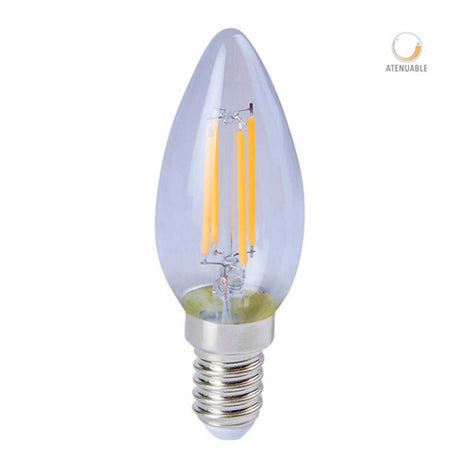 FOCO LED TECNOLITE TIPO VELA FILAMENTO ATENUABLE 4.5W LUZ SUAVE CÁLIDA BASE E14