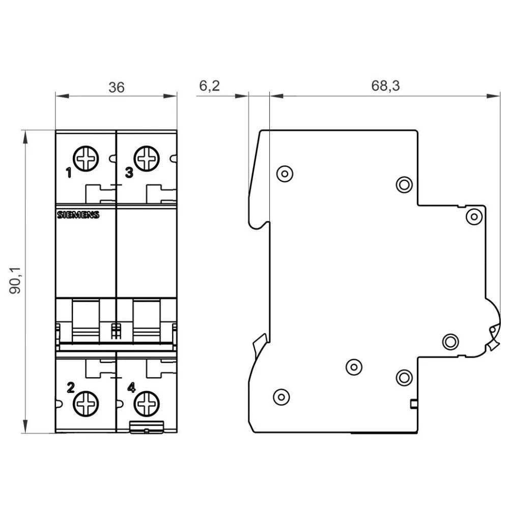 PASTILLA INTERRUPTOR P/RIEL 2X6A 5SL 6KA 250/440V 5SL62067CC SIEMENS