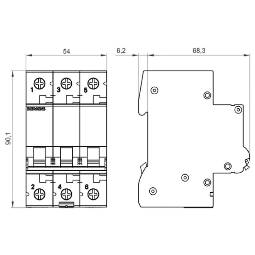 PASTILLA INTERRUPTOR P/RIEL 3X63A 5SL 6KA 250/440V 5SL63637CC SIEMENS