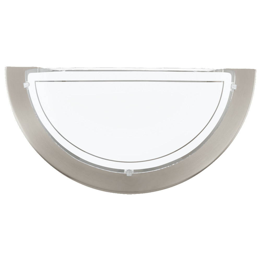 LUMINARIO DE MURO EGLO PLANET BASE E26 DE 60W NIQUEL SATINADO Y CRISTAL BLANCO