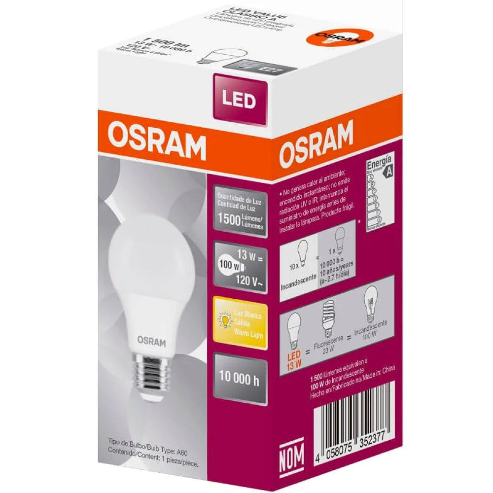 FOCO LED VALUE A100 13W 865 1500LM IRC80 IP20 6500K E27 MCA OSRAM