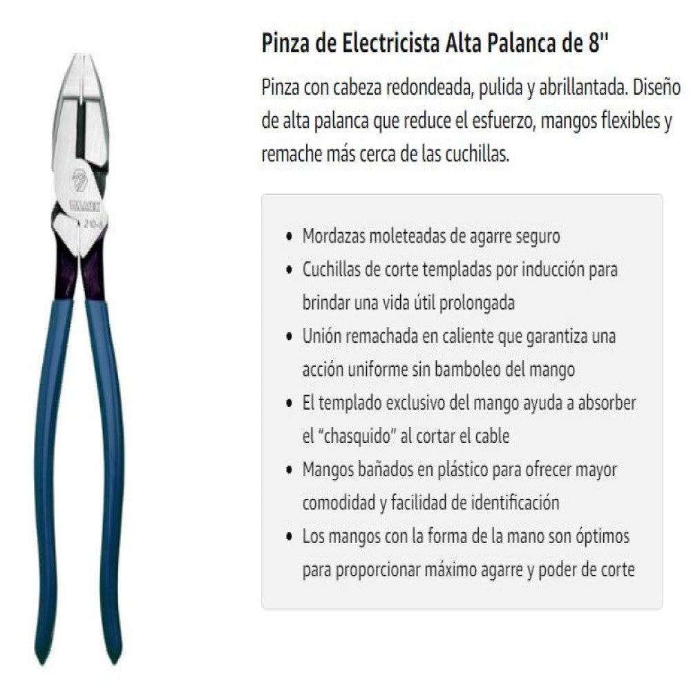 PINZA DE ELECTRICISTA ALTA PALANCA 8" TULMEX KLEIN TOOLS